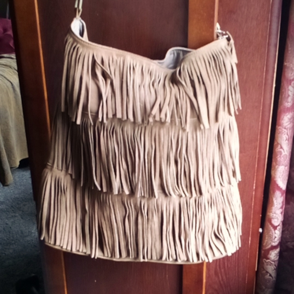 Boho fringed brown suede shoulder bag, very good craftsmanship. Indian made